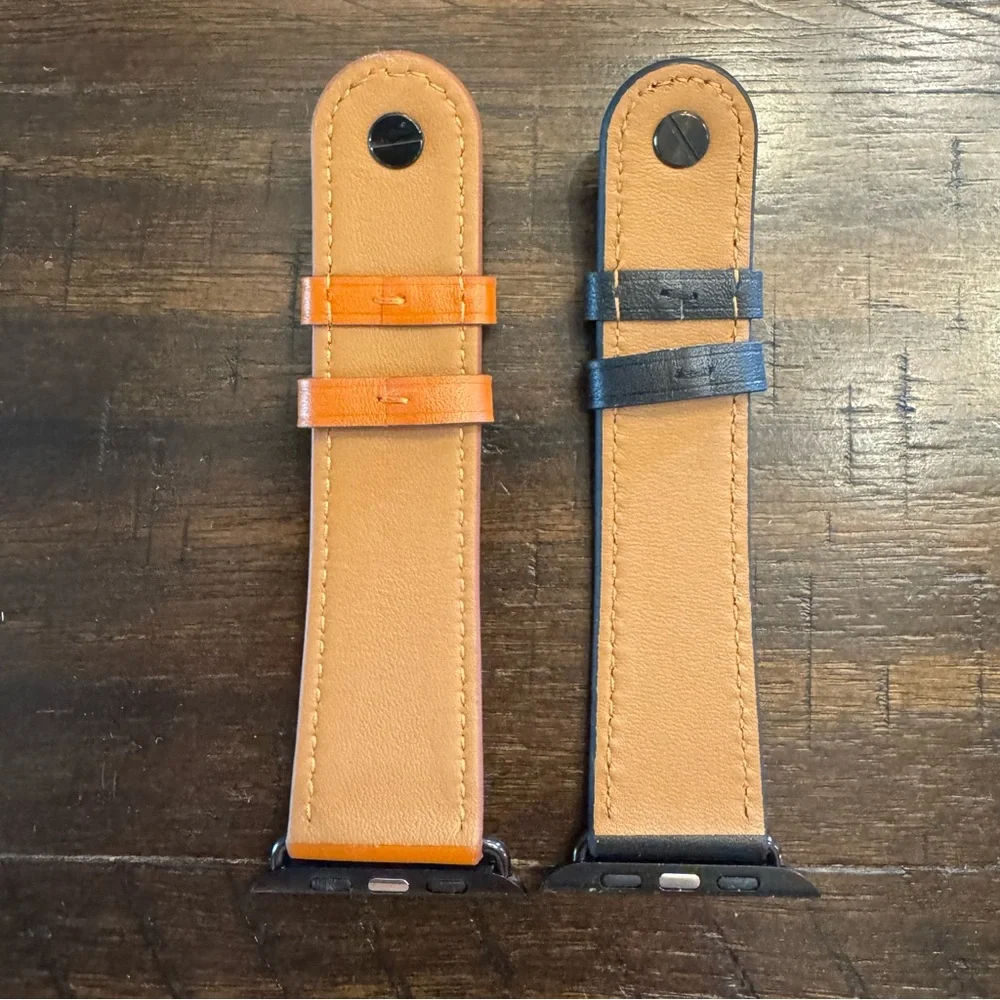 2 Leather Bands Compatible With Apple Watch (Black & Brown)